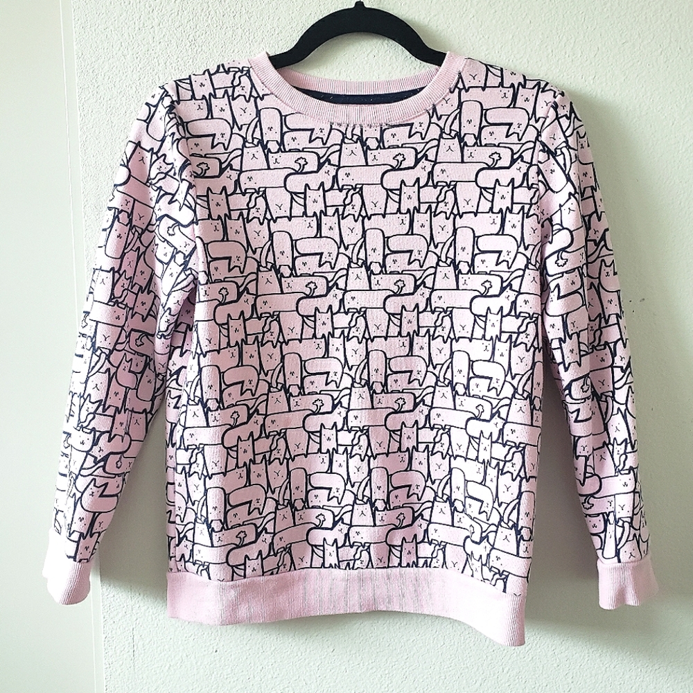 Cat & Jack Girls Pink and Blue Cat Print Sweatshirt Size Large
